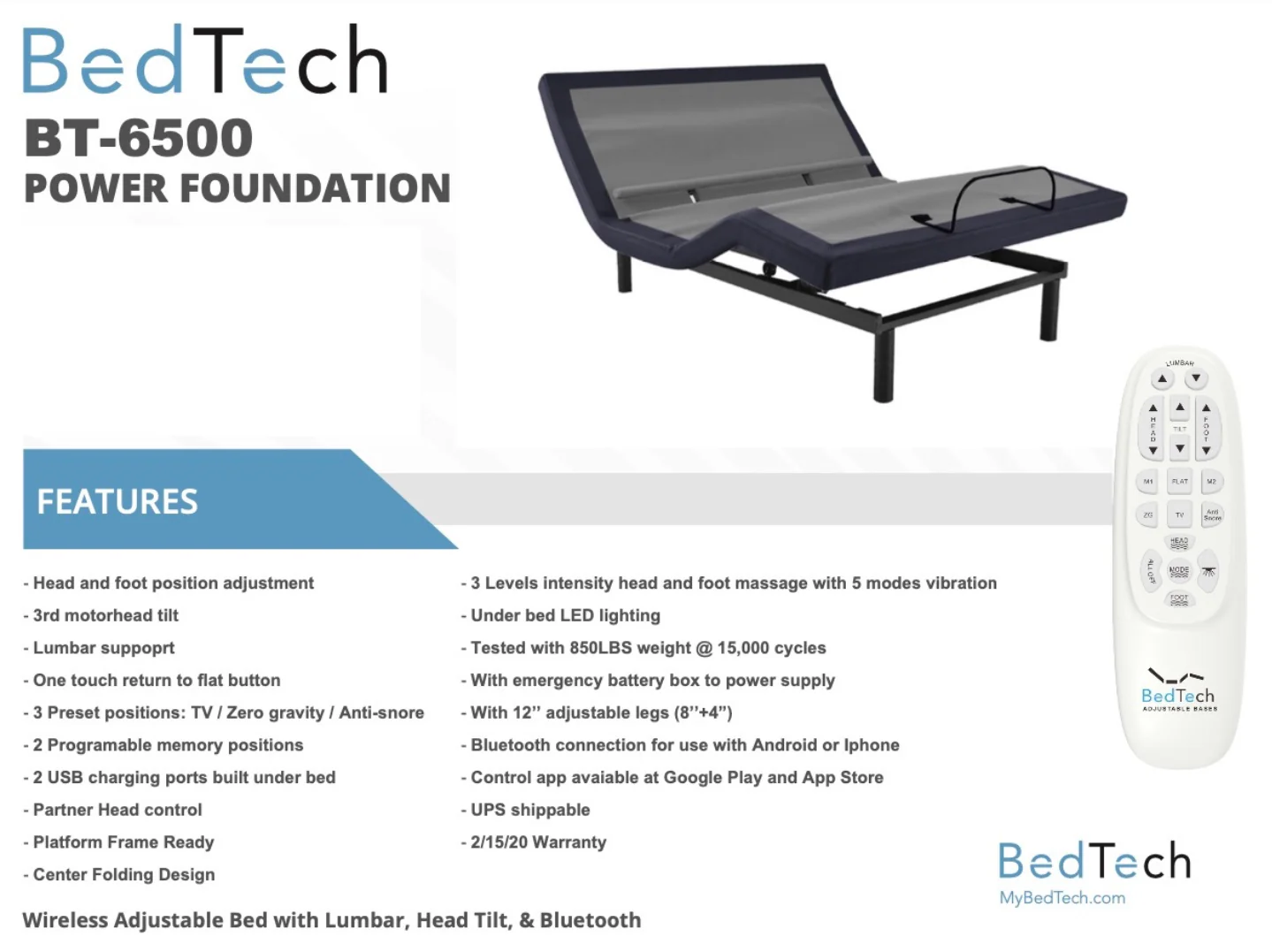 BedTech BT6500 Adjustable Bed - Image 3